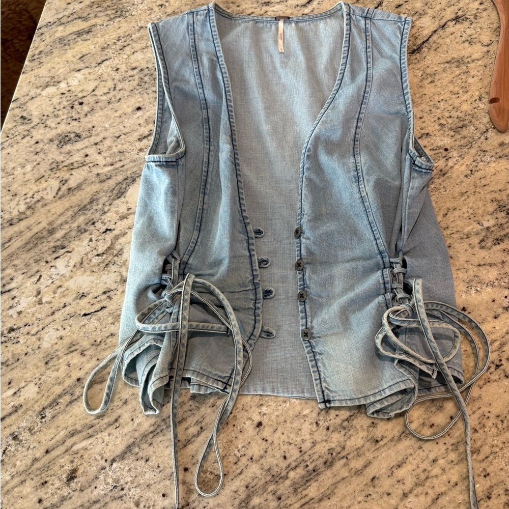 Free People Light Blue Denim Tank Top